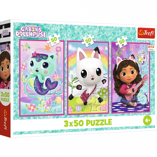 Puzzle 3x50 - Gabbyina kućica za lutke: Upoznajte Gabby i mačiće