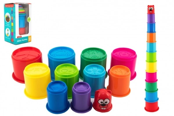 Kockasta piramidalna slagalica okrugla plastika 11kom u kutiji 11x20x11cm 12m+