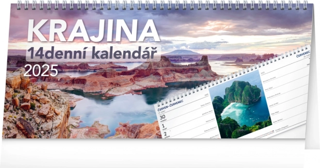 NOTIQUE Stolni kalendar Krajina 2025 – 14-dnevni, 33 x 14,5 cm