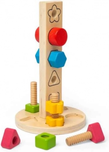 Bigjigs Toys drvena vijčana kula s oblicima