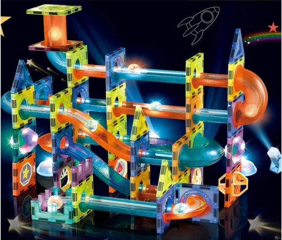 Magnetična plastična staza za kuglice 110 komada 16 kuglica + dodaci na baterije u kutiji 36x28x9 cm