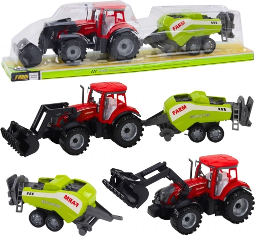 Crveni traktor s utovarivačem i presom za sijeno – plastična farma igračka