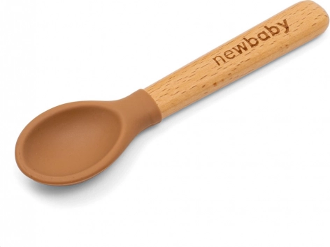 Silikonska žličica s drvenom drškom New Baby Karamelna 14 cm