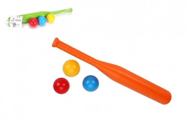 Bejzbolska palica 50cm + 3 plastične loptice 2 boje u mrežici