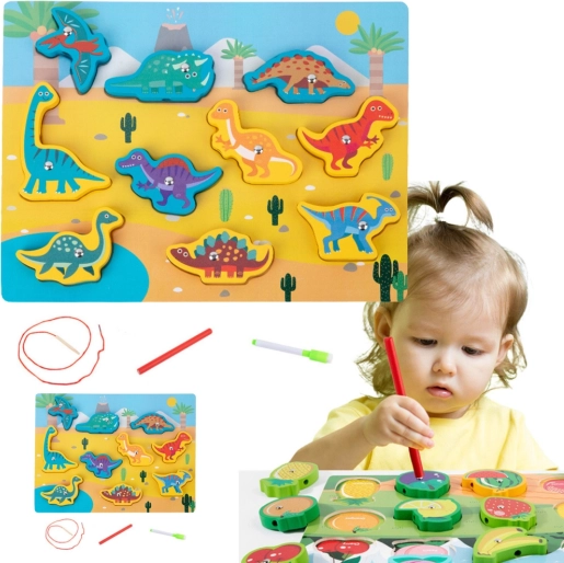 Drvena slagalica s magnetima i uzicom Dinosauri