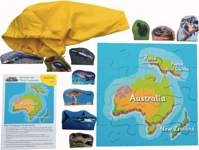 Drvene puzzle Australija i njezine životinje 16 dijelova i 10 životinja
