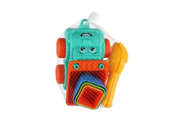 Set za pijesak 6 kom plast autić slobodni hod s dodacima 2 boje u mrežici 16x13x21cm 12m+
