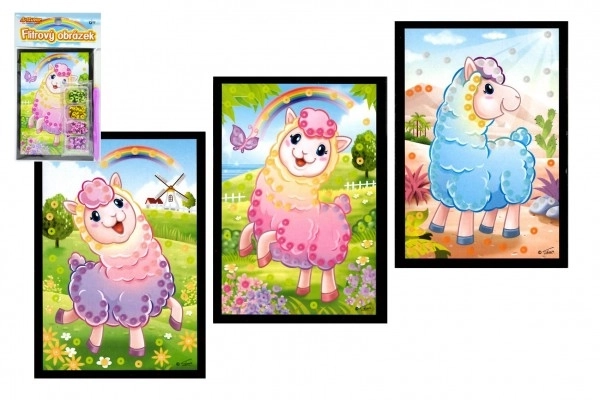 Mini slika sa šljokicama lama 10x16cm 4 vrste u vrećici 24 komada u kutiji