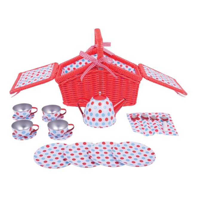 Bigjigs Toys Raskošna točkasta čajna set u košari za piknik