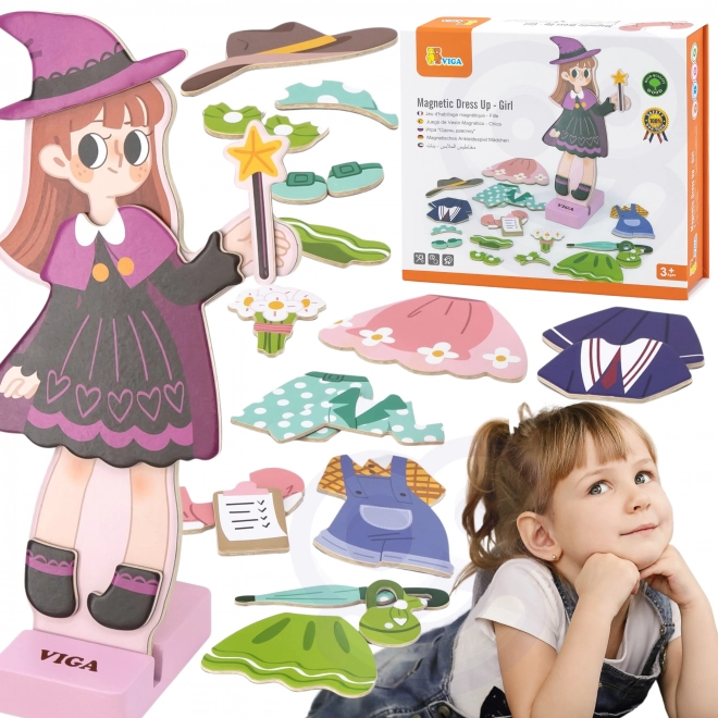 Drveni magnetski set odjeće - djevojčica