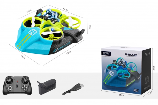 Dron Aelus 3u1 RC na daljinsko upravljanje 18x18x9 cm