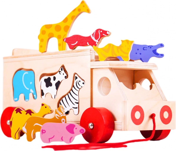 Bigjigs Toys drveni kamion s životinjama i umetaljkom oblika
