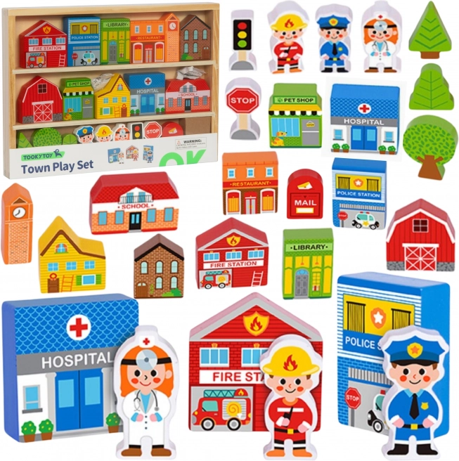 Tooky Toy drveni grad – zgrade i figurice