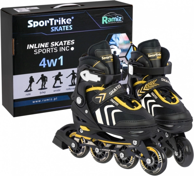 Set dječjih klizaljki 4-u-1: inline, rolske i klizaljke na ledu, veličina 29–33 – žuta