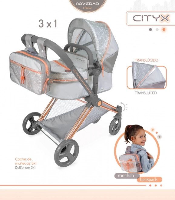 DeCuevas 81777 Sklopiva kolica za lutke 3 u 1 s ruksakom CITY X 2024 - 73 cm