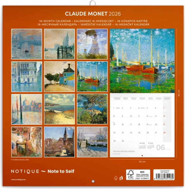 Kalendar s bilješkama Claude Monet 2026, 30 x 30 cm