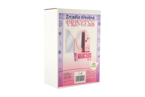 Ogledalo kutijica za nakit Princess, 3-dijelnica sa ladicom drvo 16x25x8cm u kutiji