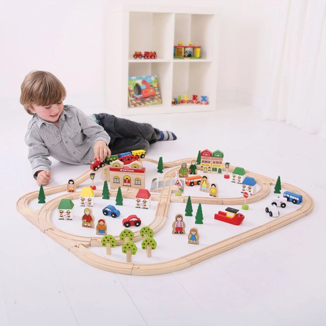 Bigjigs Rail Drvena vlakodrava grad i selo 101 dijelova