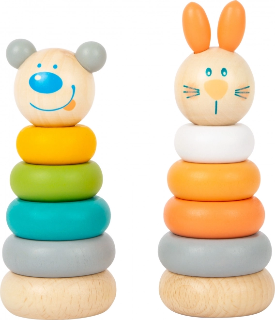 SMALL FOOT pastelni slagajući toranj – drveni set zeko i medvjed