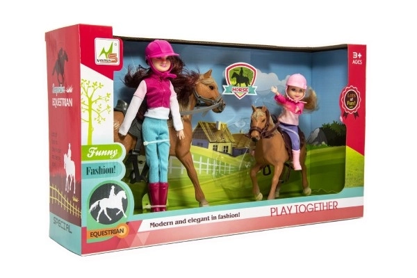 Konj 2 kom + lutka džokejka 2 kom plast u kutiji 44x26x12cm