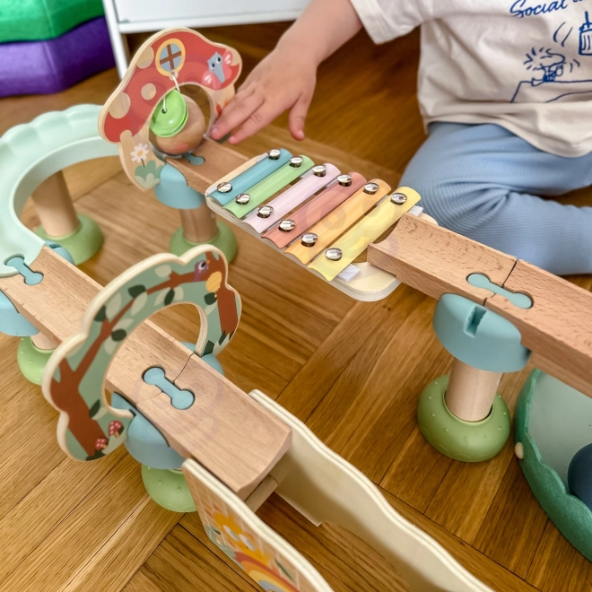 Drvena staza s kuglicama s ksilofonom Tooky Toy 44 kom