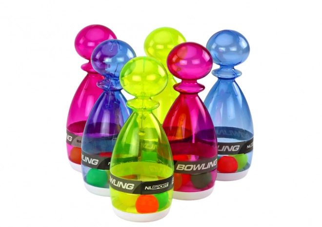 Bowling set od 6 prozirnih kegli u boji