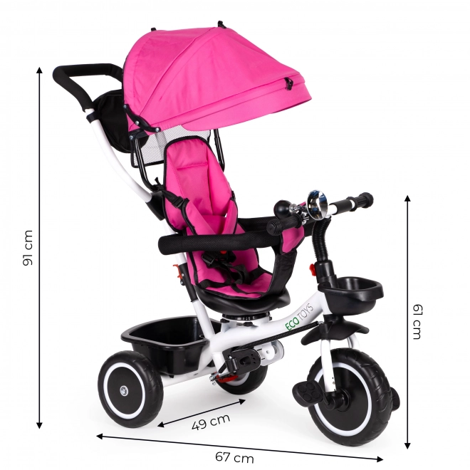 ECOTOYS Trokolica s krovićem i upravljačkom šipkom - ružičasta