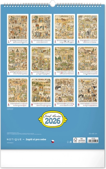 Zidni kalendar Josef Lada 2026