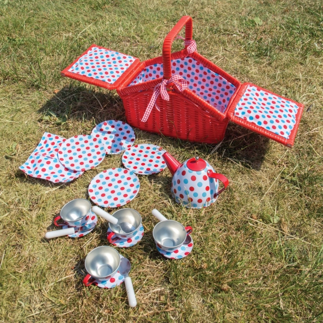 Bigjigs Toys Raskošna točkasta čajna set u košari za piknik