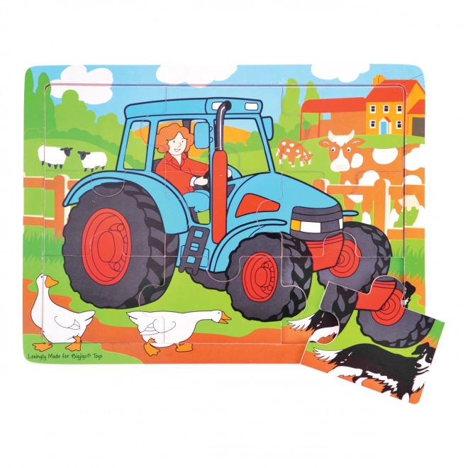 Bigjigs Toys Drvena slagalica traktor 9 dijelova