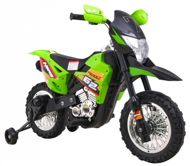Dječji električni cross motor na akumulator – zelena, s pomoćnim kotačima i LED svjetlima