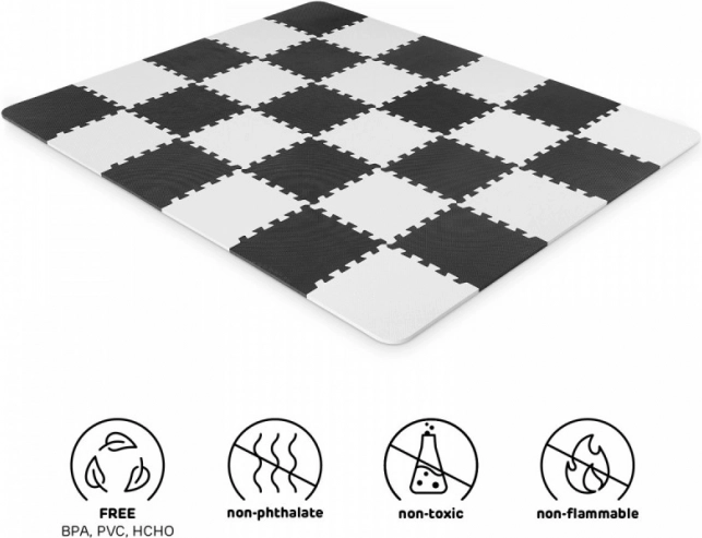 Pjenasta podloga KINDERKRAFT Luno, crno-bijela, 30 kom (29,5 × 29,5 cm)