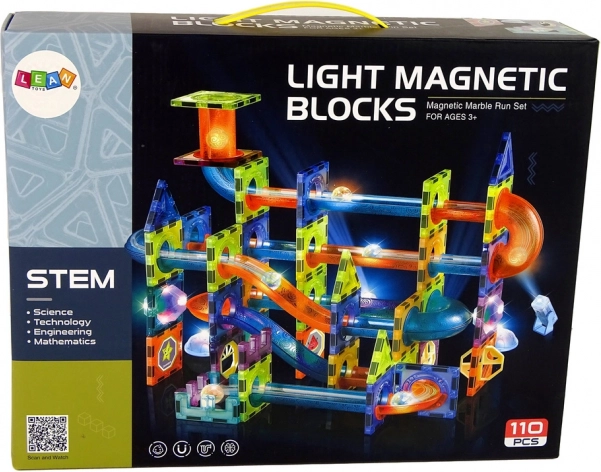 Magnetična plastična staza za kuglice 110 komada 16 kuglica + dodaci na baterije u kutiji 36x28x9 cm