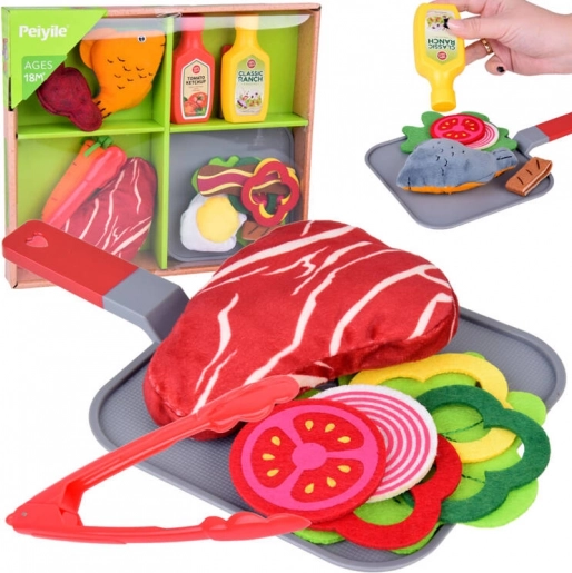 Mekana kuhinjska set za kuhanje – tekstilne namirnice sa steakom, ribom i dodacima