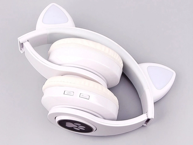 Bežične slušalice bluetooth radio fm mp3 mačje uši led osvjetljenje – Bijele