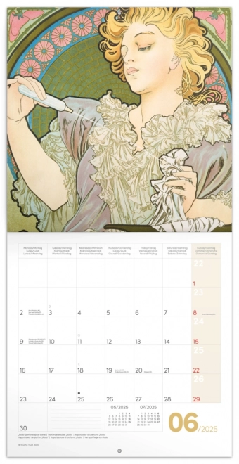 Note kalendar Alfons Mucha 2025, 30 × 30 cm