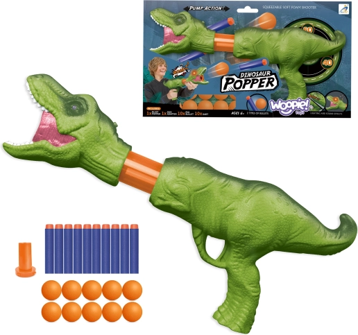 woopie dinosaurovski bacač s pjenastim kuglicama i strelicama, sa svjetlima i zvukovima, set 22 kom