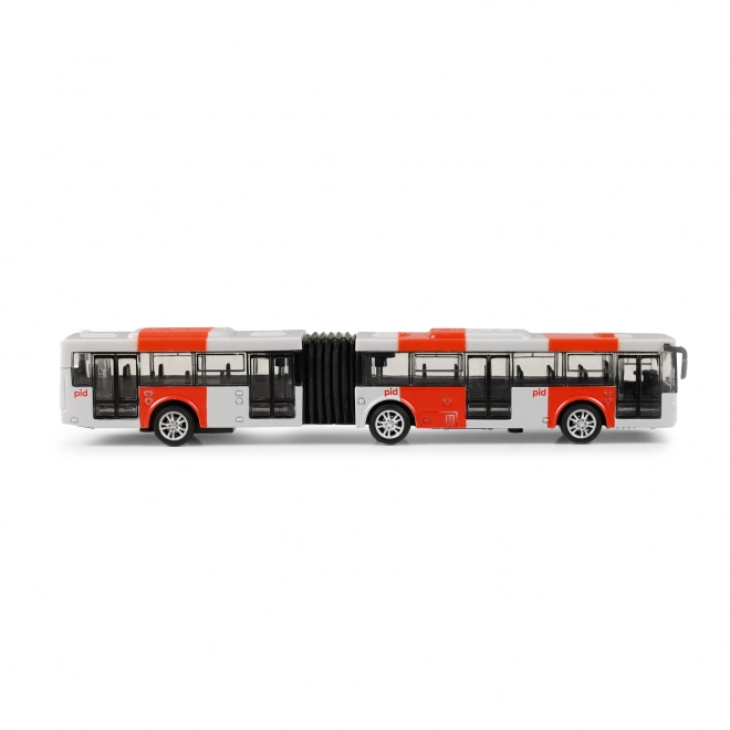 Crveni metalni zglobni autobus PID Prag