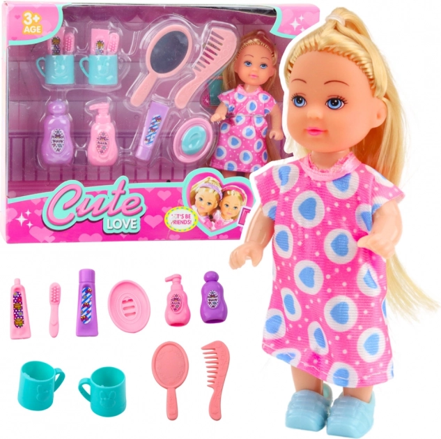 Set Mini Lutkica Njega Kose Ružičasta Haljina