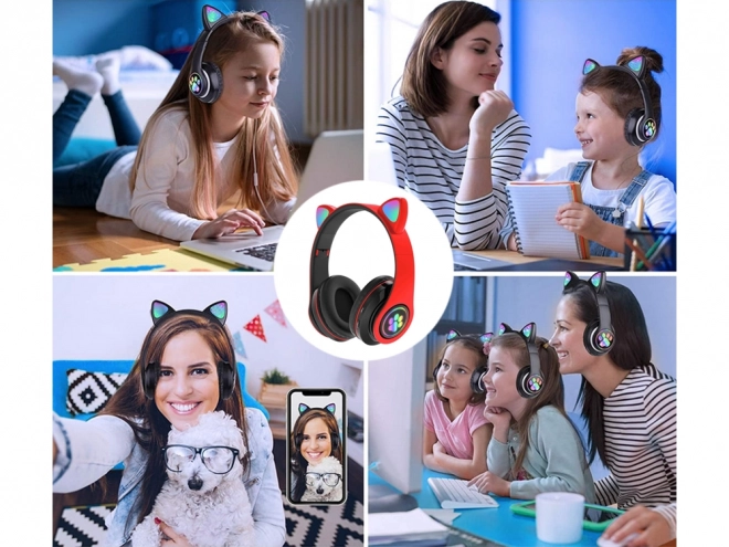 Bežične slušalice bluetooth radio fm mp3 mačje uši led osvjetljenje
