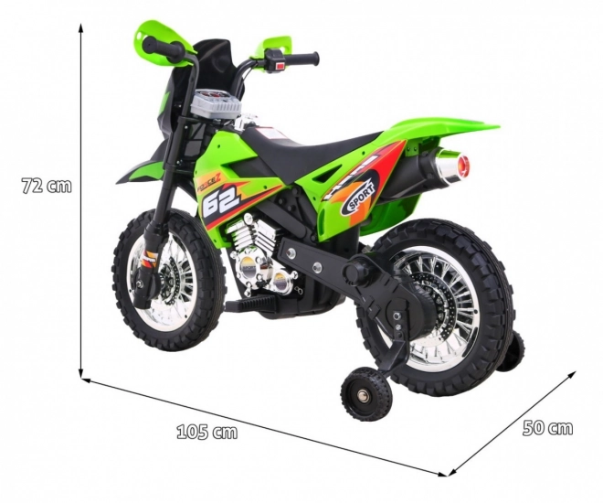 Dječji električni cross motor na akumulator – zelena, s pomoćnim kotačima i LED svjetlima
