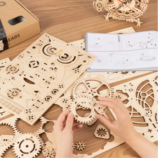 3D drvene mehaničke puzzle Sove Satovi