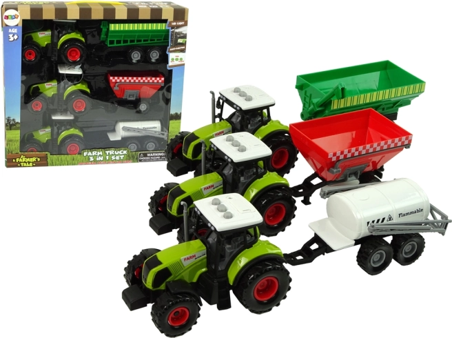set tri traktora s prikolicama i prskalicom – farmerski strojevi za djecu