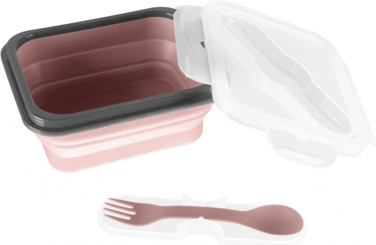 Silikonska kutija za užinu s priborom mala, Old Pink