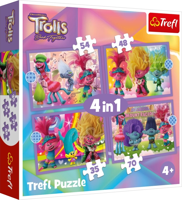 Trefl slagalica Trolovi 3: šarena avantura 4u1 (35, 48, 54, 70 dijelova)