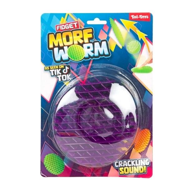 Worm za igru mijenjajući oblike antistres plastični 13cm 6 boja na kartici