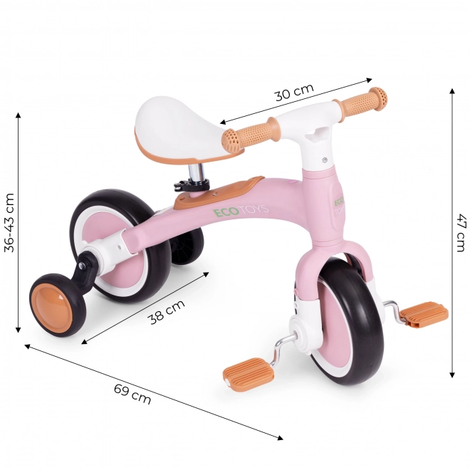 Balansni bicikl s pedalama - pomoćni kotačići za trening 3u1 ECOTOYS – Ružičasto