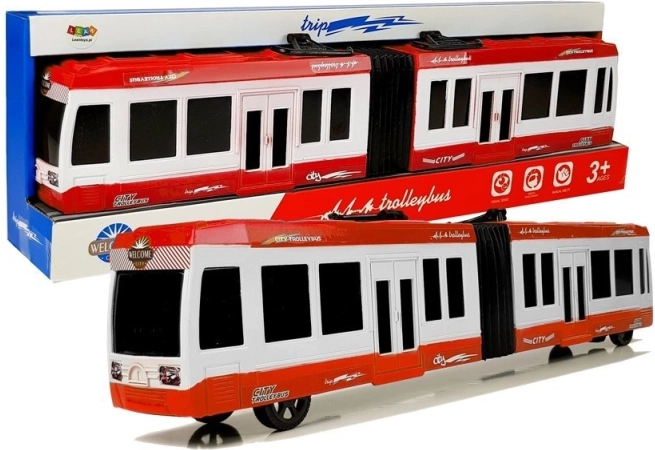 Zglobni autobus s inercijskim pogonom crveni