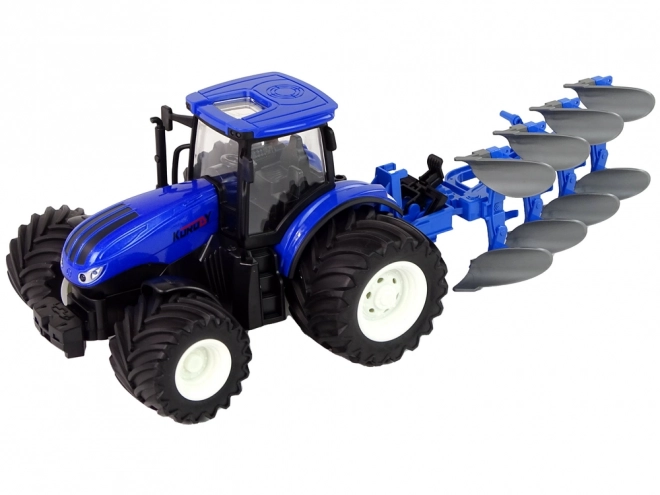 Traktor na daljinsko upravljanje 1:24 Plavi metalni plug