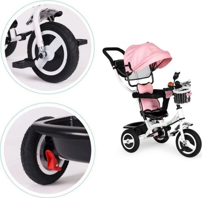 ECOTOYS Trokolica sa krovom i vodilicom ružičasta